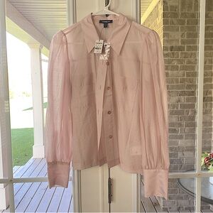 NWT Express S/P Sheer Relaxed Fit Portofino Shirt Button Up Puff Sleeve Pastel